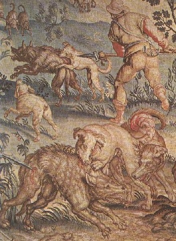 Tapestry depicting a Florentine wolf hunt, 14th century. From the Galleria degli Uffizi.