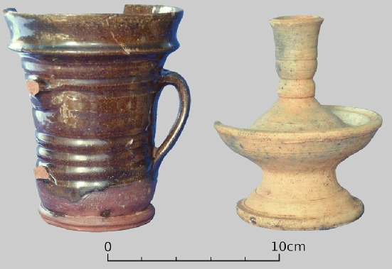 Post-medieval cup and candlestick