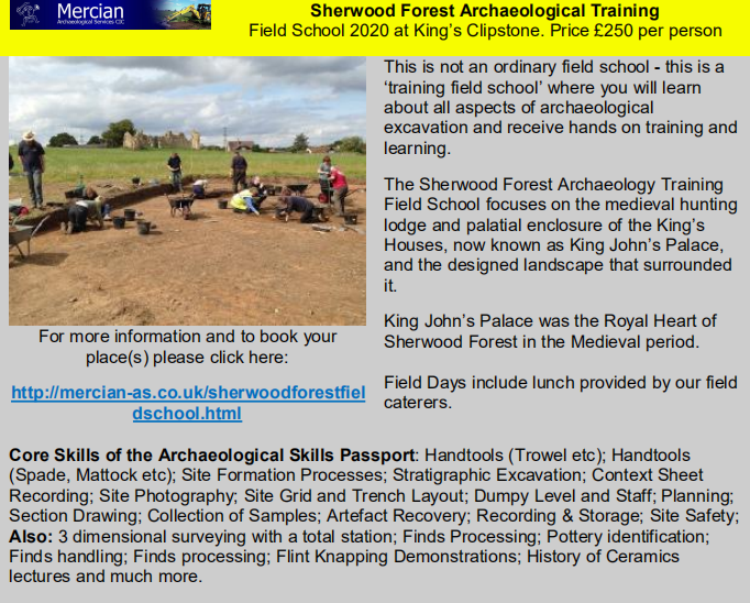 Sherwood Forest Archaeological Training Field School